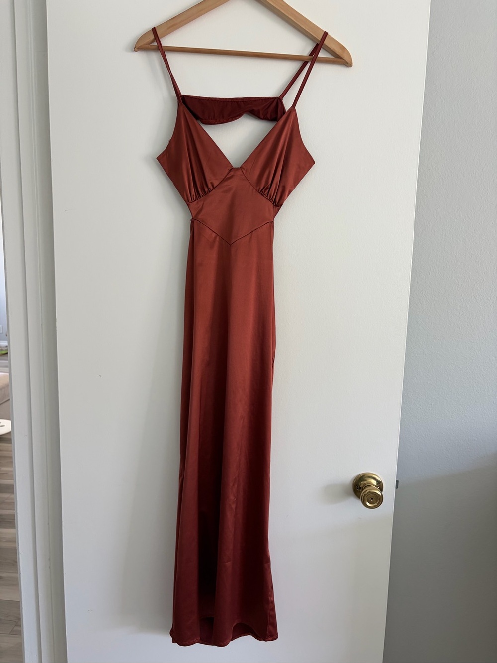 Satin Slip Maxi Dress in Rust